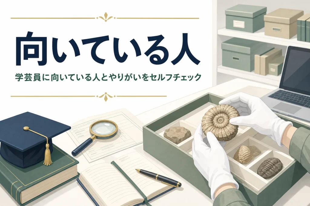 作業室で標本を扱う手元に「向いている人」の文字