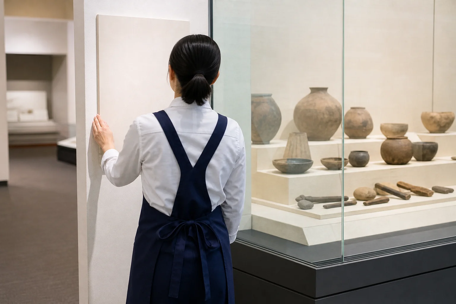 学芸員のやりがいの一つ、展示づくりの場面を表した写真