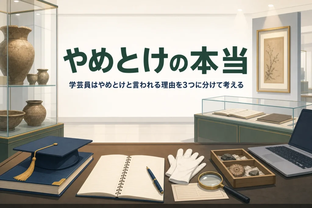 閉館後の展示室とノートに「やめとけの本当」の文字
